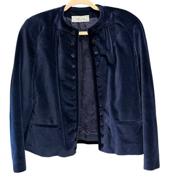 Vintage Blue Velvet  Boho Chic Streetwear Fitted Edwardian Puff Sleeve Large - Picture 5 of 12